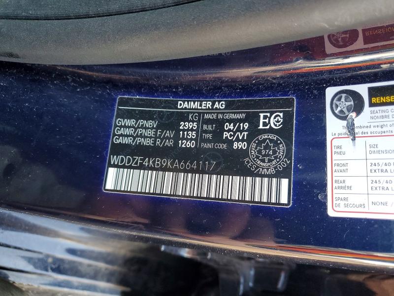 Aukcja sprzedaży 2019 Mercedes-benz E, vin: WDDZF4KB9KA664117, numer aukcji: 78303785