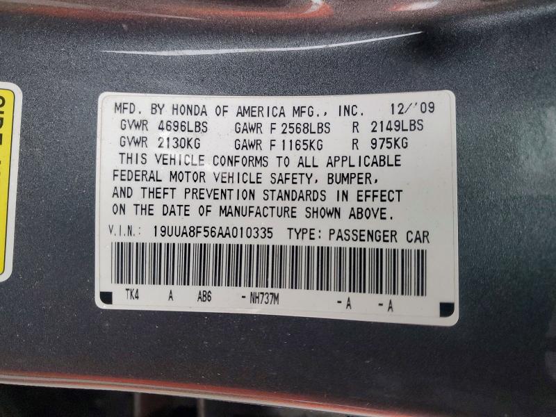 2010 Acura Tl მანქანა იყიდება აუქციონზე, vin: 19UUA8F56AA010335, აუქციონის ნომერი: 78737505