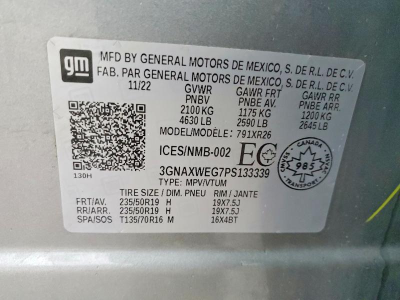2023 Chevrolet Equinox მანქანა იყიდება აუქციონზე, vin: 3GNAXWEG7PS133339, აუქციონის ნომერი: 46759556