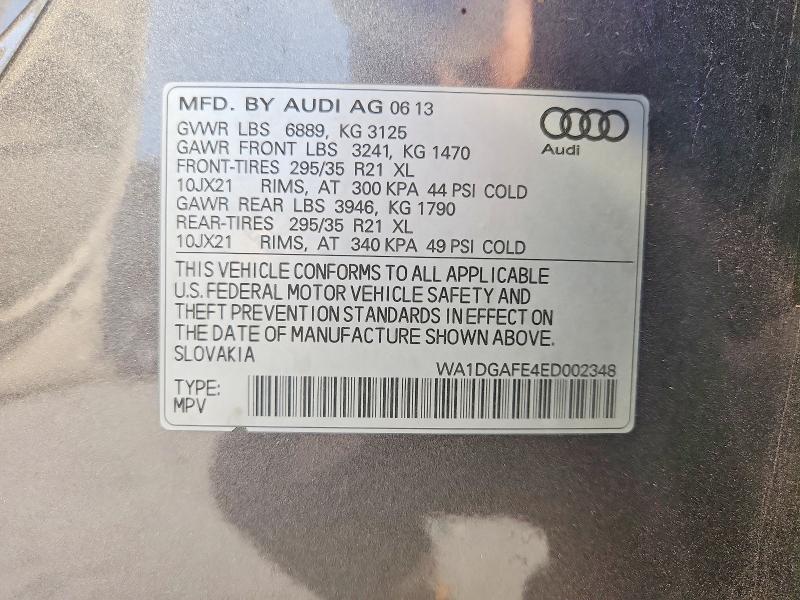48163236 :رقم المزاد ، WA1DGAFE4ED002348 vin ، 2014 Audi Q7 مزاد بيع