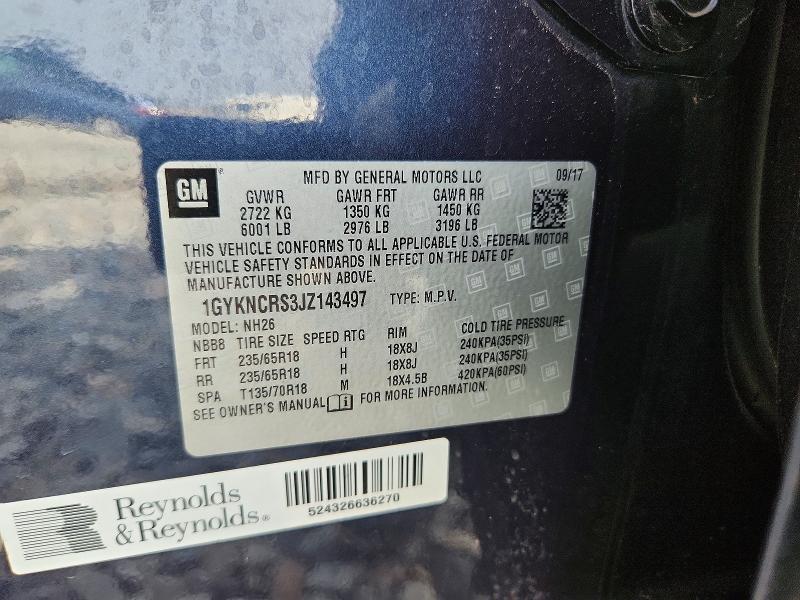 47968636 :رقم المزاد ، 1GYKNCRS3JZ143497 vin ، 2018 Cadillac Xt5 مزاد بيع