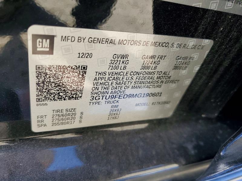 45458196 :رقم المزاد ، 3GTU9FED9MG190601 vin ، 2021 Gmc Sierra مزاد بيع
