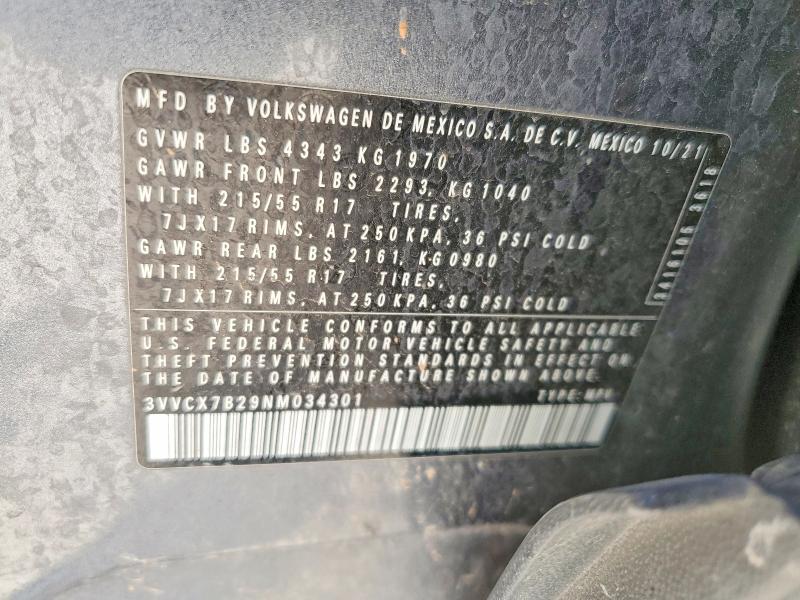 Aukcja sprzedaży 2022 Volkswagen Taos, vin: 3VVCX7B29NM034301, numer aukcji: 46961596