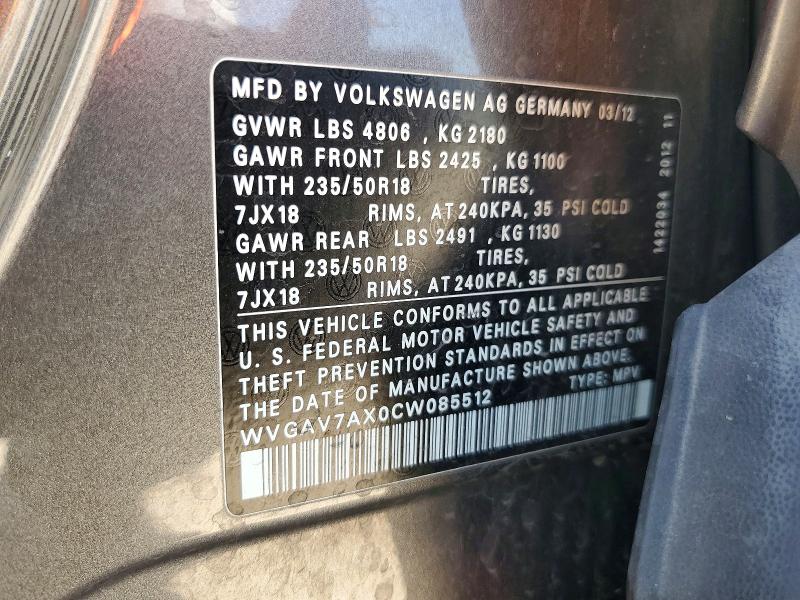 Auction sale of the 2012 Volkswagen Tiguan, vin: WVGAV7AX0CW085512, lot number: 47778296