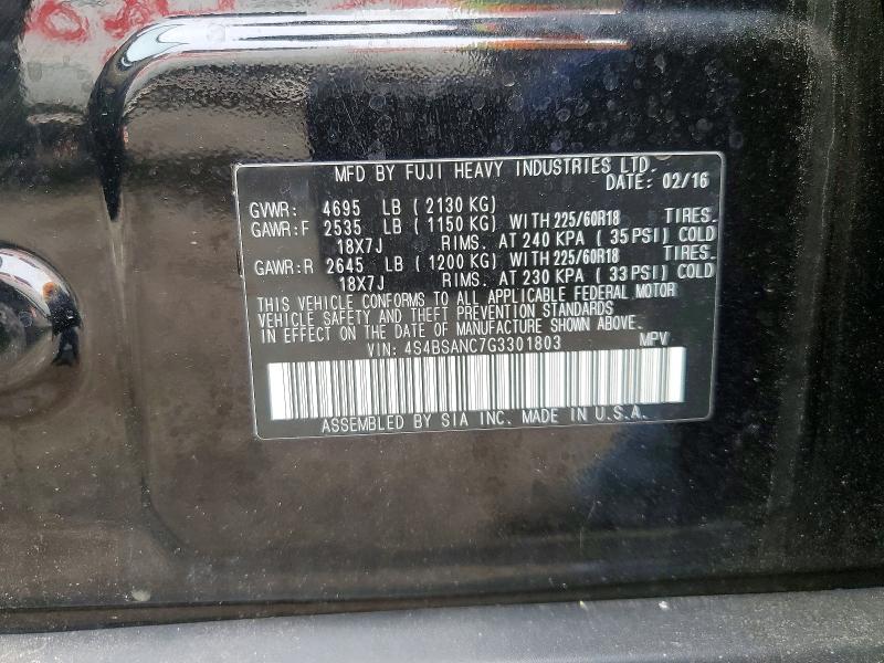 45888826 :رقم المزاد ، 4S4BSANC7G3301803 vin ، 2016 Subaru Outback مزاد بيع