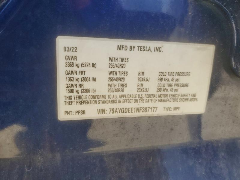 Aukcja sprzedaży 2022 Tesla Model Y, vin: 7SAYGDEE1NF387177, numer aukcji: 47526016