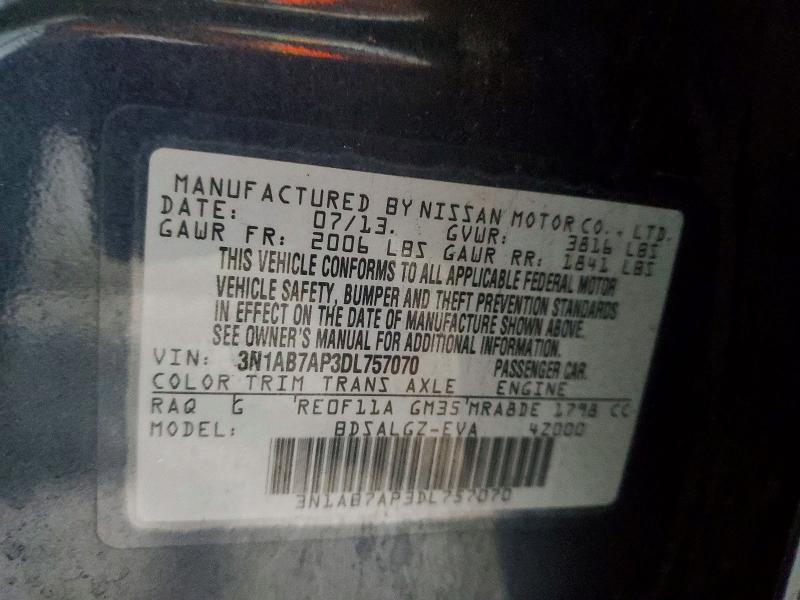 2013 Nissan Sentra მანქანა იყიდება აუქციონზე, vin: 3N1AB7AP3DL757070, აუქციონის ნომერი: 46127636