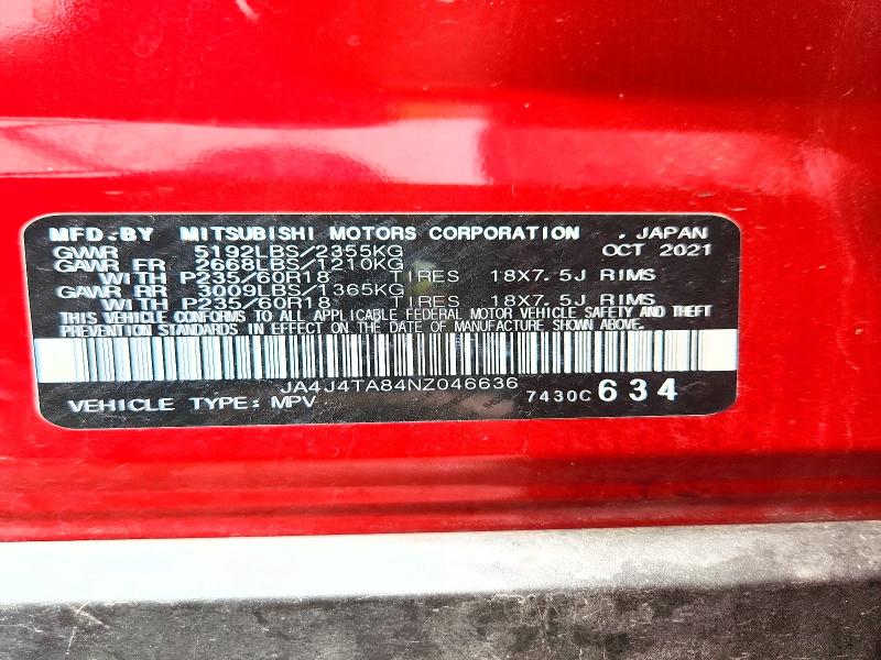 Продаж на аукціоні авто 2022 Mitsubishi Outlander, vin: JA4J4TA84NZ046636, номер лоту: 79682735