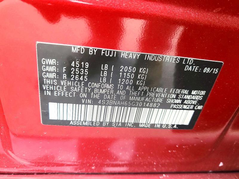 2016 Subaru Legacy მანქანა იყიდება აუქციონზე, vin: 4S3BNAH65G3014882, აუქციონის ნომერი: 47748776