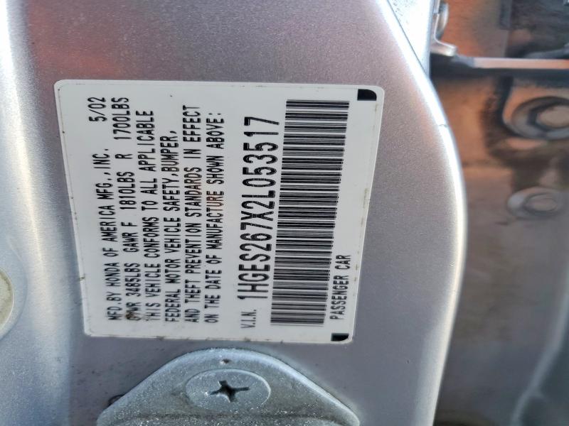 Aukcja sprzedaży 2002 Honda Civic, vin: 1HGES267X2L053517, numer aukcji: 47681396