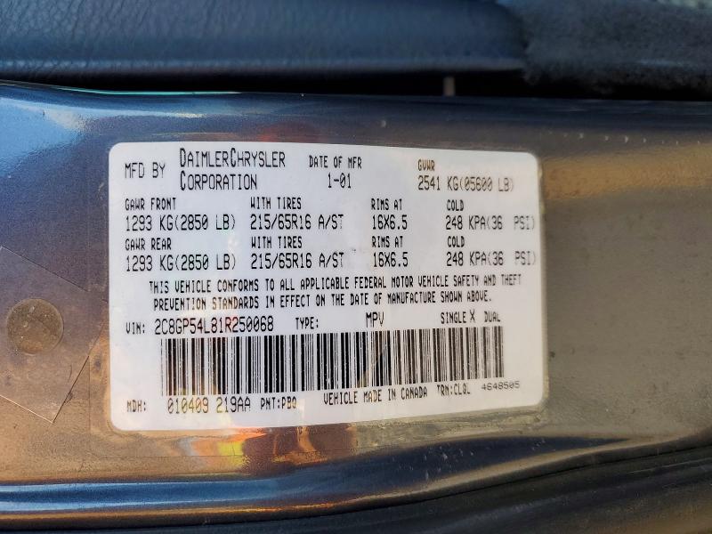 Продажа на аукционе авто 2001 Chrysler Town & Country, vin: 2C8GP54L81R250068, номер лота: 47392216