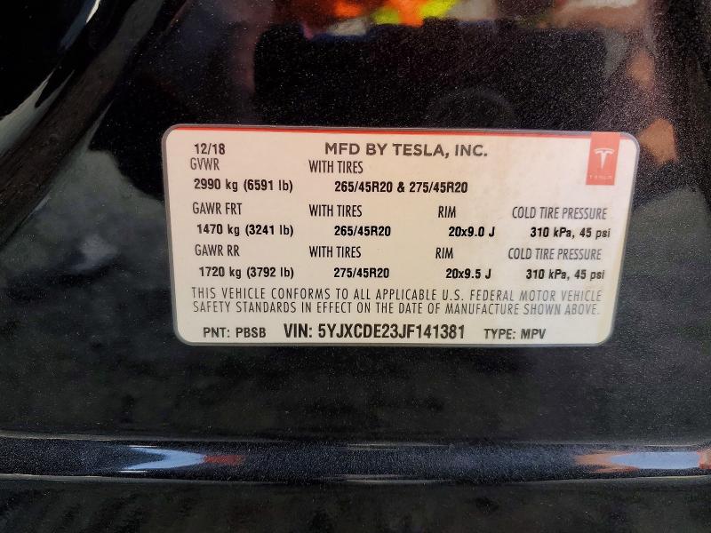 Продаж на аукціоні авто 2018 Tesla Model X, vin: 5YJXCDE23JF141381, номер лоту: 46955226