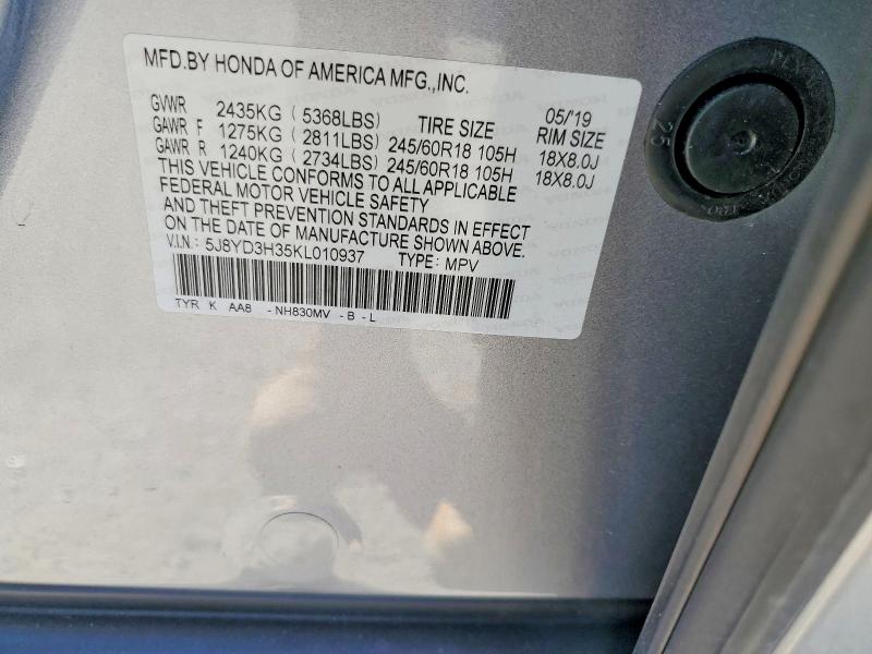 Aukcja sprzedaży 2019 Acura Mdx, vin: 5J8YD3H35KL010937, numer aukcji: 45515416