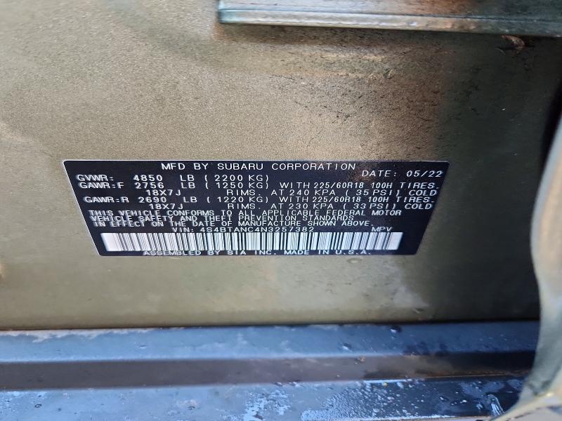 Auction sale of the 2022 Subaru Outback, vin: 4S4BTANC4N3257382, lot number: 45514776