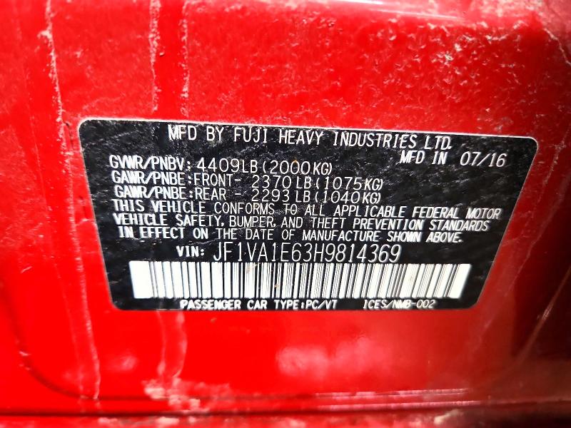 Aukcja sprzedaży 2017 Subaru Wrx, vin: JF1VA1E63H9814369, numer aukcji: 46879516