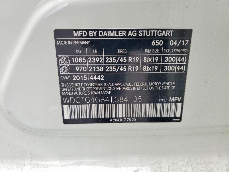 46752686 :رقم المزاد ، WDCTG4GB4JJ384135 vin ، 2018 Mercedes-benz Gla مزاد بيع