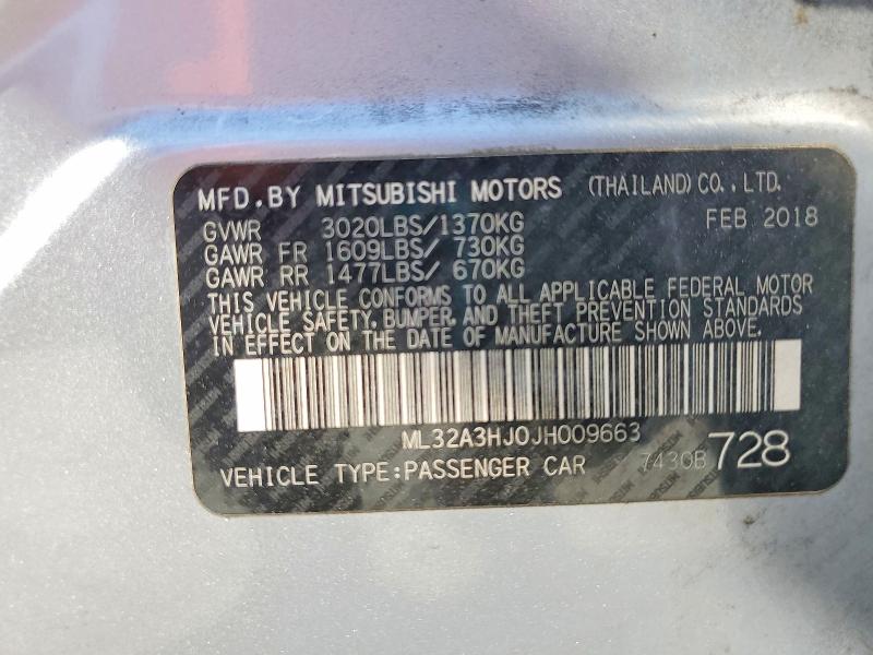 Продаж на аукціоні авто 2018 Mitsubishi Mirage, vin: ML32A3HJ0JH009663, номер лоту: 47135666