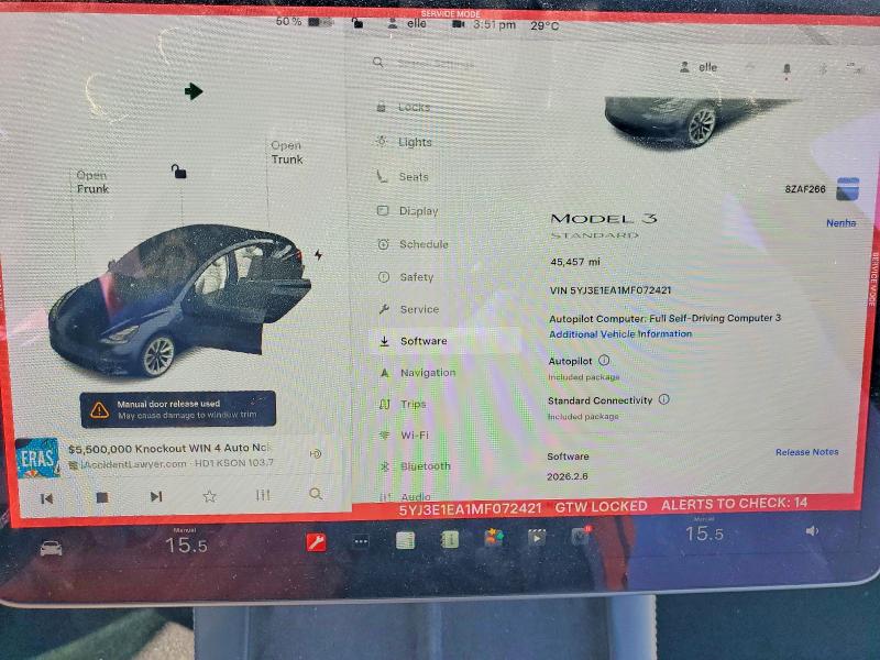 2021 Tesla Model 3 მანქანა იყიდება აუქციონზე, vin: 5YJ3E1EA1MF072421, აუქციონის ნომერი: 46913586