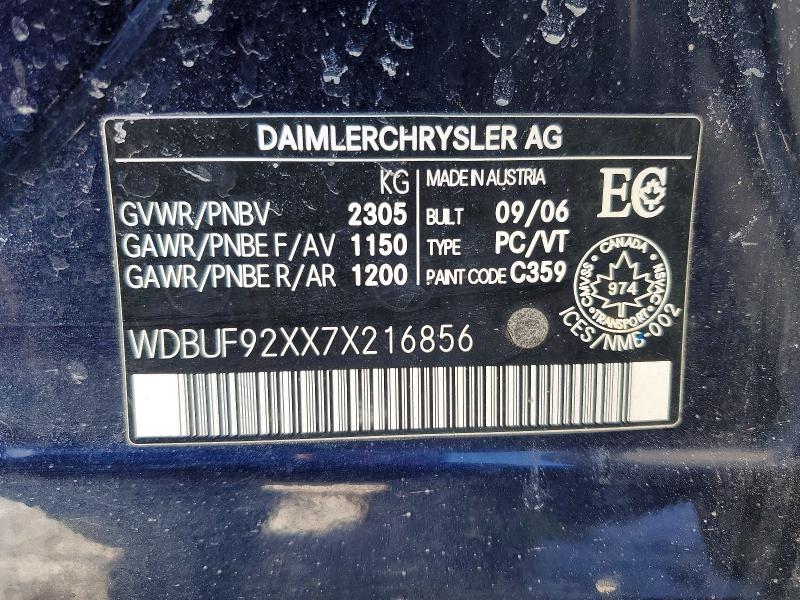2007 Mercedes-benz E მანქანა იყიდება აუქციონზე, vin: WDBUF92XX7X216856, აუქციონის ნომერი: 78665695