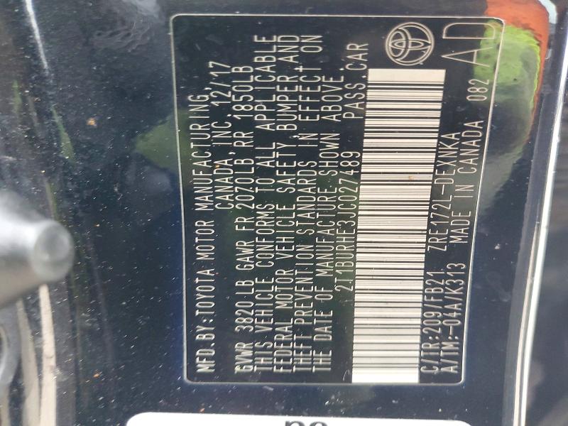 46616616 :رقم المزاد ، 2T1BURHE3JC027489 vin ، 2018 Toyota Corolla مزاد بيع