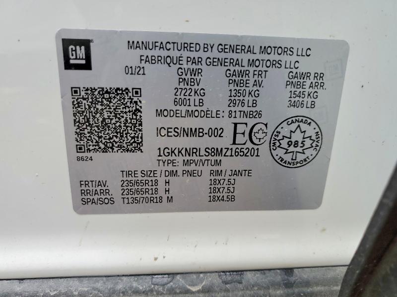 46624476 :رقم المزاد ، 1GKKNRLS8MZ165201 vin ، 2021 Gmc Acadia مزاد بيع