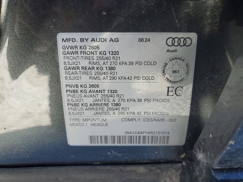 2024 Audi Sq5 მანქანა იყიდება აუქციონზე, vin: WA1C4AFY4R2131514, აუქციონის ნომერი: 79265085