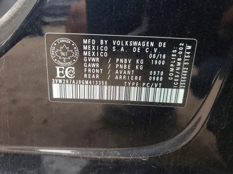 2016 Volkswagen Jetta 1.4 Tsi 4dr მანქანა იყიდება აუქციონზე, vin: 3VW267AJ8GM413358, აუქციონის ნომერი: 45450936