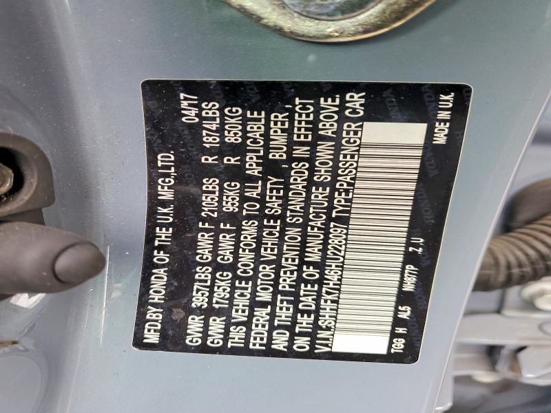 45520766 :رقم المزاد ، SHHFK7H46HU228097 vin ، 2017 Honda Civic مزاد بيع