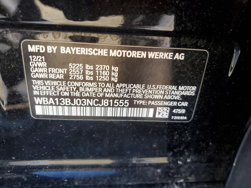 Aukcja sprzedaży 2022 Bmw 530, vin: WBA13BJ03NCJ81555, numer aukcji: 46152756
