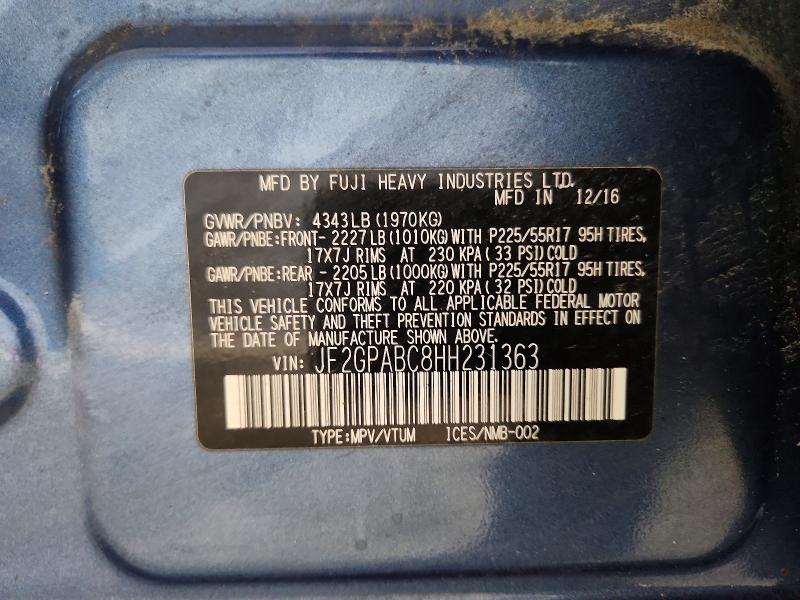 2017 Subaru Crosstrek მანქანა იყიდება აუქციონზე, vin: JF2GPABC8HH231363, აუქციონის ნომერი: 47881956