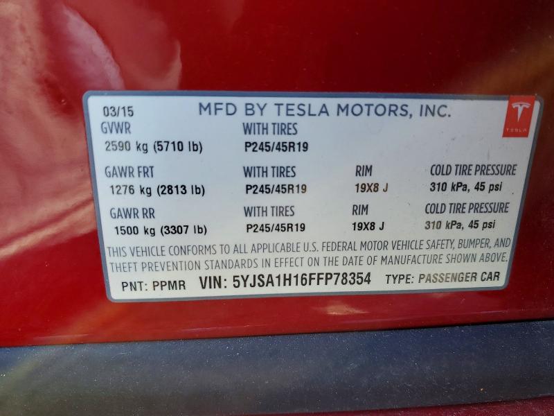Продажа на аукционе авто 2015 Tesla Model S, vin: 5YJSA1H16FFP78354, номер лота: 48116936