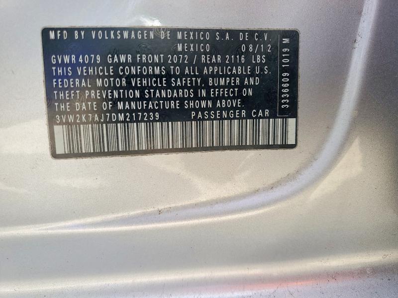 Продаж на аукціоні авто 2013 Volkswagen Jetta, vin: 3VW2K7AJ7DM217239, номер лоту: 47274476