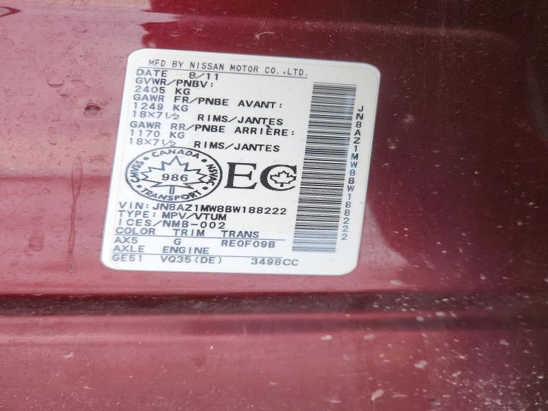 Продаж на аукціоні авто 2011 Nissan Murano, vin: JN8AZ1MW8BW188222, номер лоту: 46199296