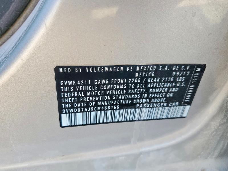 46357136 :رقم المزاد ، 3VWDX7AJ5CM468155 vin ، 2012 Volkswagen Jetta مزاد بيع