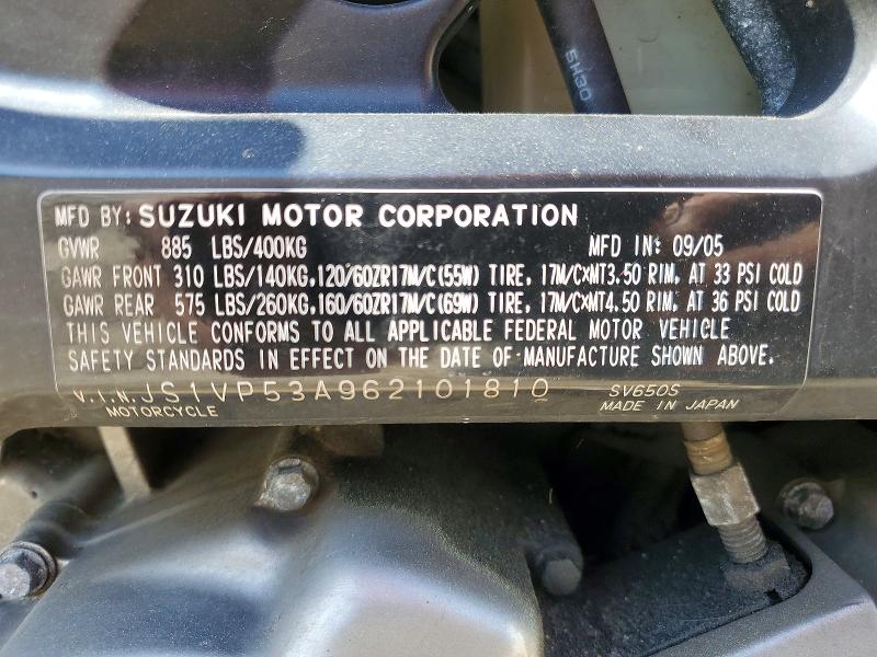 Aukcja sprzedaży 2006 Suzuki Sv650, vin: JS1VP53A962101810, numer aukcji: 48122446