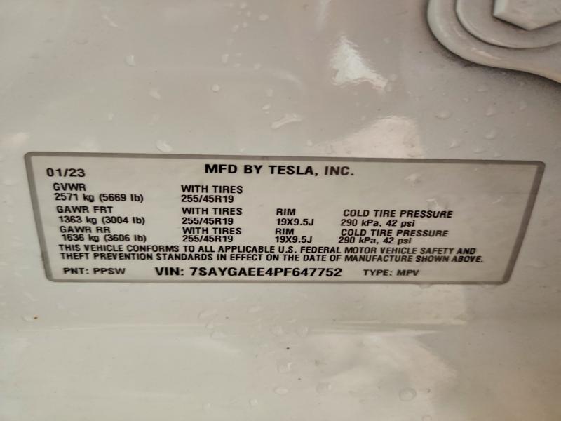 Продажа на аукционе авто 2023 Tesla Model Y, vin: 7SAYGAEE4PF647752, номер лота: 45513776