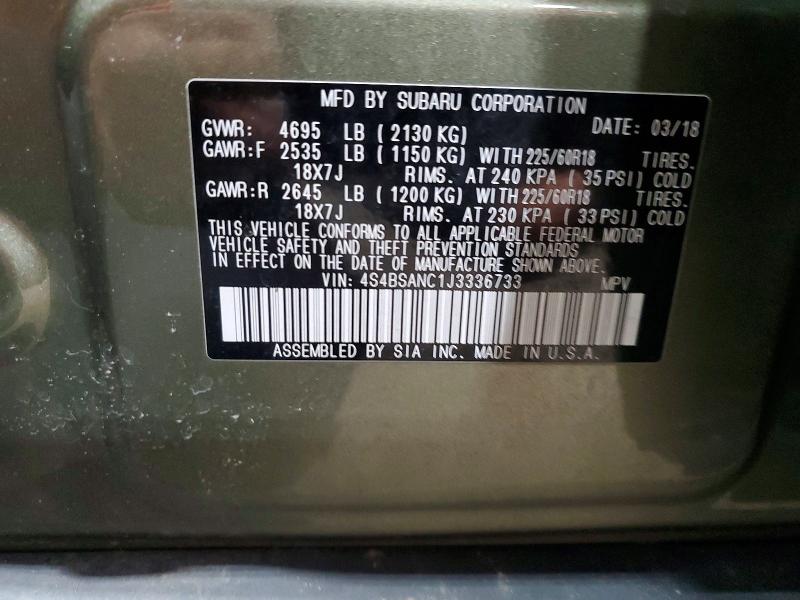 47181846 :رقم المزاد ، 4S4BSANC1J3336733 vin ، 2018 Subaru Outback مزاد بيع
