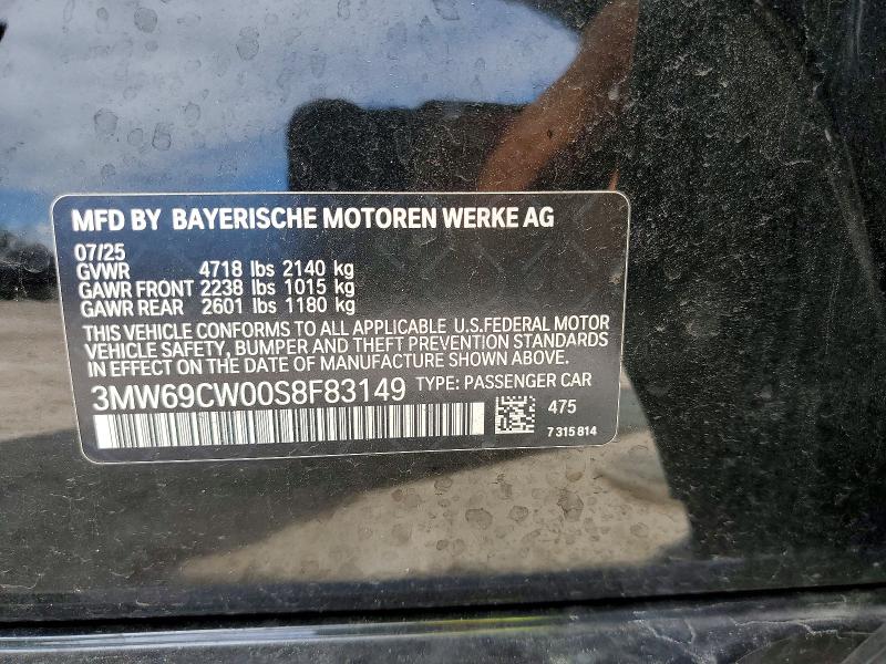 2025 Bmw 330i მანქანა იყიდება აუქციონზე, vin: 3MW69CW00S8F83149, აუქციონის ნომერი: 46858056