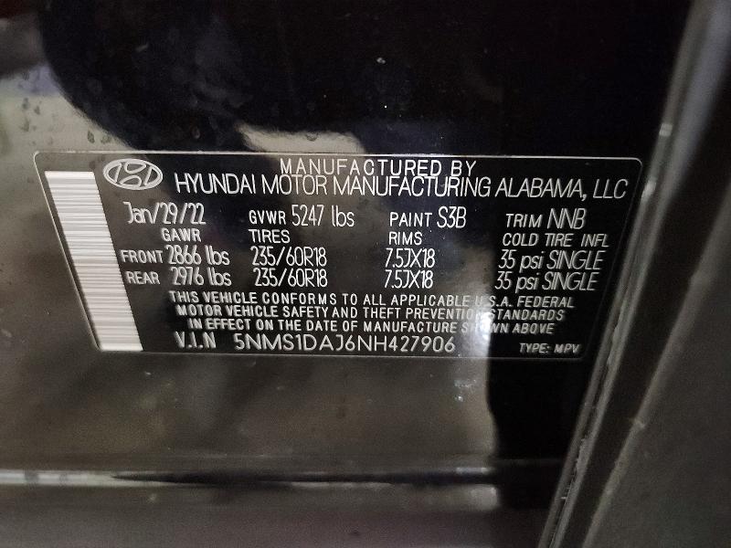 Продаж на аукціоні авто 2022 Hyundai Santa Fe, vin: 5NMS1DAJ6NH427906, номер лоту: 79284915