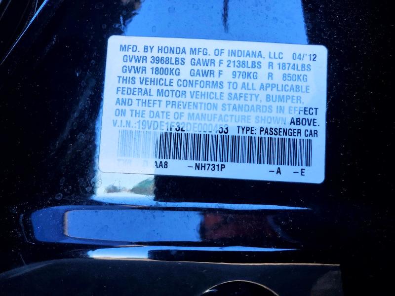 Auction sale of the 2013 Acura Ilx, vin: 19VDE1F32DE000453, lot number: 46308786