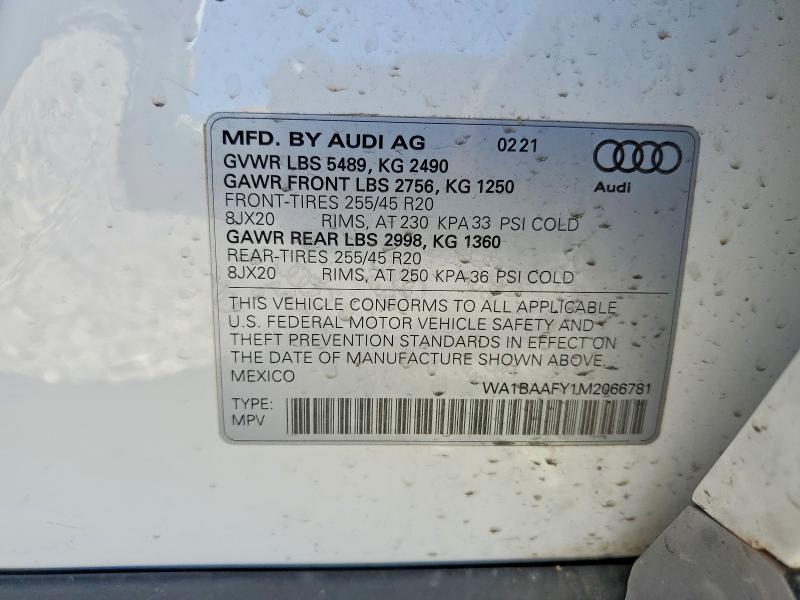 Aukcja sprzedaży 2021 Audi Q5, vin: WA1BAAFY1M2066781, numer aukcji: 78891165