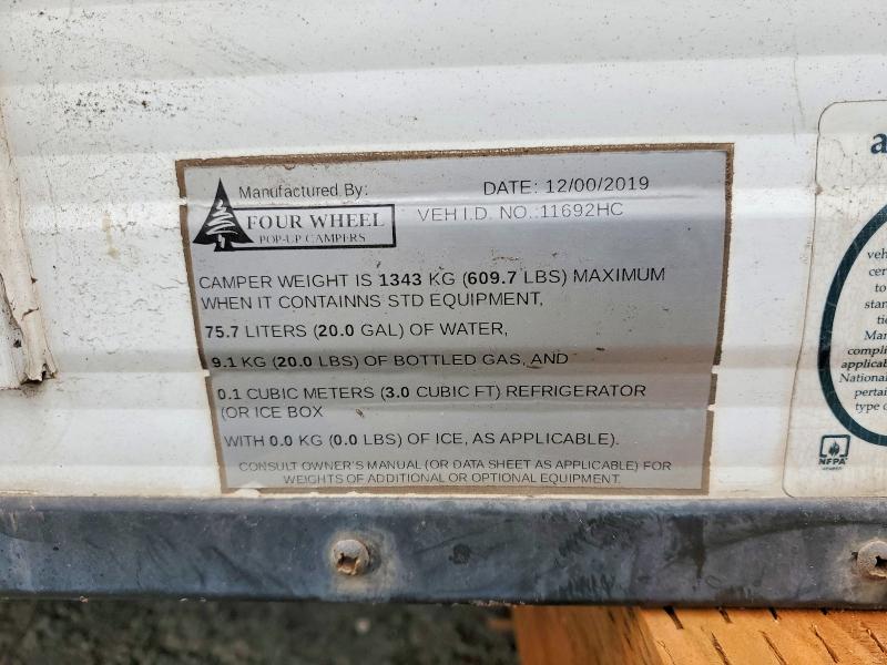 Продаж на аукціоні авто 2020 Four Wheel Recreational Vehicle (rv), vin: 11692HC, номер лоту: 46411416
