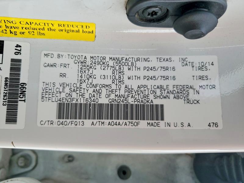 2015 Toyota Tacoma მანქანა იყიდება აუქციონზე, vin: 5TFLU4EN3FX116340, აუქციონის ნომერი: 79426485