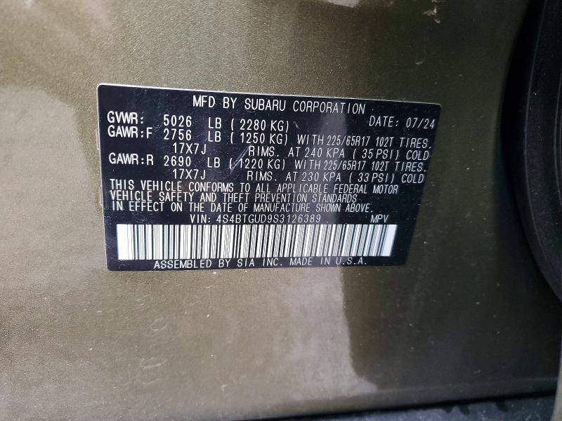 47324286 :رقم المزاد ، 4S4BTGUD9S3126389 vin ، 2025 Subaru Outback مزاد بيع