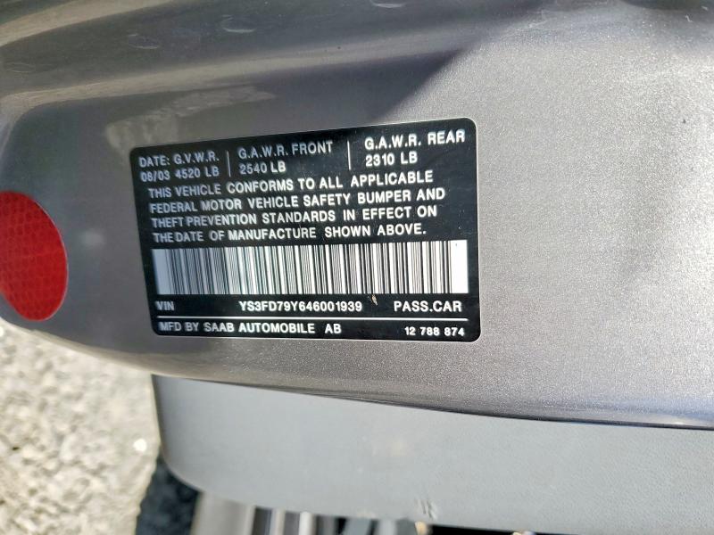 2004 Saab 9-3 მანქანა იყიდება აუქციონზე, vin: YS3FD79Y646001939, აუქციონის ნომერი: 47831546