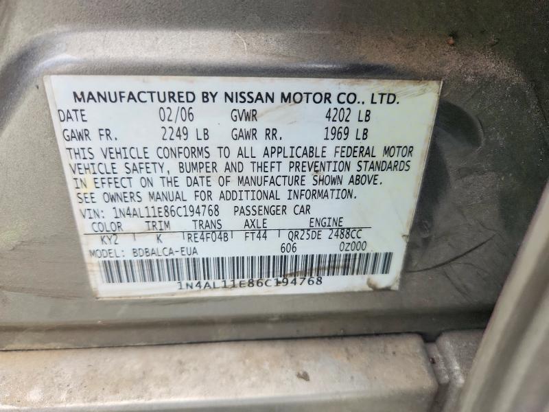 79401755 :رقم المزاد ، 1N4AL11E86C194768 vin ، 2006 Niss Altima مزاد بيع