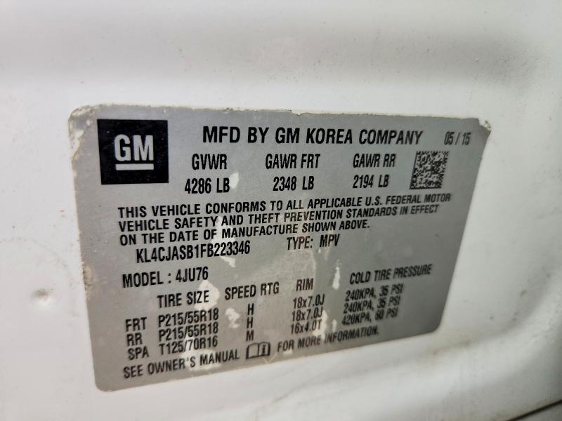 45885366 :رقم المزاد ، KL4CJASB1FB223346 vin ، 2015 Buick Encore مزاد بيع