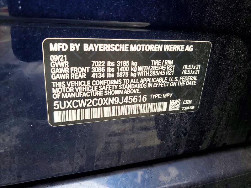Aukcja sprzedaży 2022 Bmw X7, vin: 5UXCW2C0XN9J45616, numer aukcji: 46032156