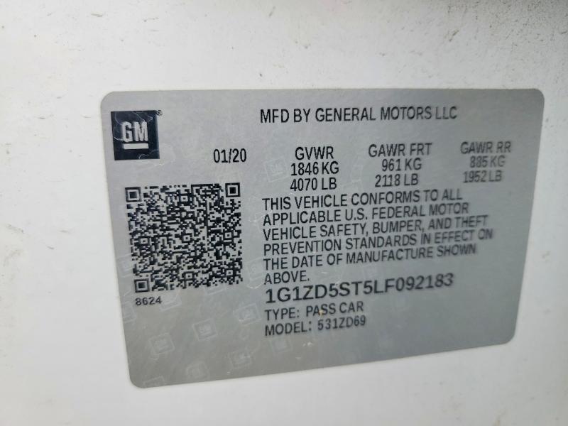 Продаж на аукціоні авто 2020 Chevrolet Malibu, vin: 1G1ZD5ST5LF092183, номер лоту: 47998176