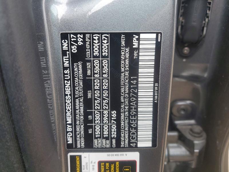 2017 Mercedes-benz Gls მანქანა იყიდება აუქციონზე, vin: 4JGDF6EE9HA972141, აუქციონის ნომერი: 46679406